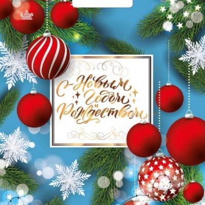 Пакет подарочный новогодний полиэтиленовый с прорубной ручкой 31х40 см 60 мкм Шарики и фонарики 50 шт