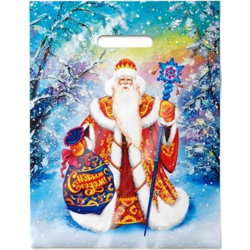 Пакет подарочный новогодний полиэтиленовый с прорубной ручкой 31х40 см 60 мкм Великий устюг