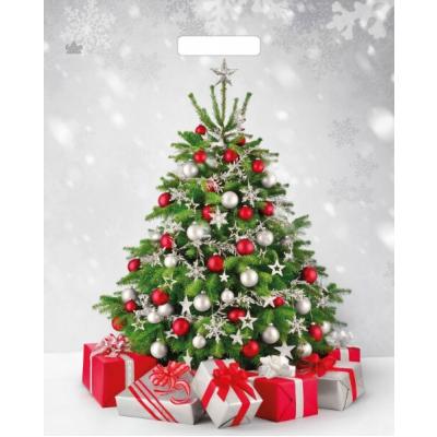 Пакет подарочный новогодний полиэтиленовый с прорубной ручкой 39х47.5 см 60 мкм Подарки у елки 50 шт