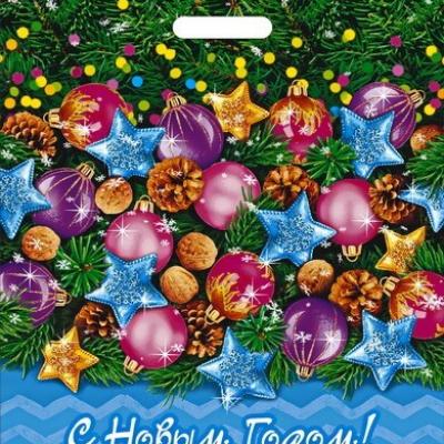 Пакет подарочный новогодний полиэтиленовый с прорубной ручкой 40х47 см 45 мкм Каламбур 50 шт