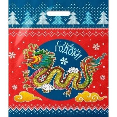 Пакет подарочный новогодний полиэтиленовый с прорубной ручкой 40х47 см 45 мкм Китайский дракон 50 шт