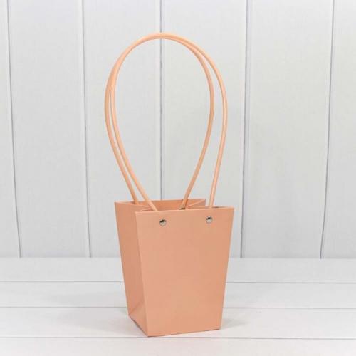 Пакет подарочный ваза для цветов 15.5*13.5*9.5 см Бежево-красный 445686