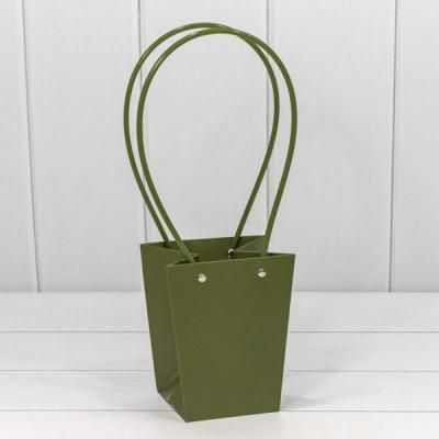 Пакет подарочный ваза для цветов 15.5*13.5*9.5 см Оливково-зеленый 4407761