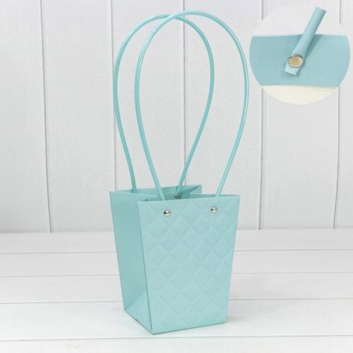 Пакет подарочный ваза для цветов 15.5*13*9.5 см Ромбы голубой 441586