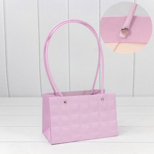 Пакет подарочный ваза для цветов 19*12*10.5 см Квадраты светло-сиреневый 441607