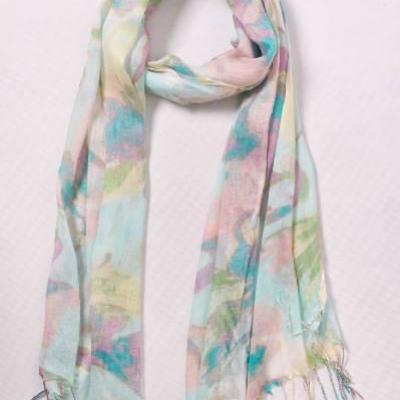 Палантин женский льняной Lili Scarf с рисунком (175*60см) 68037