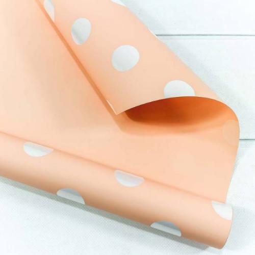 Пленка флористическая матовая в рулоне 58 см*10 м Горошек персиковый 44018п