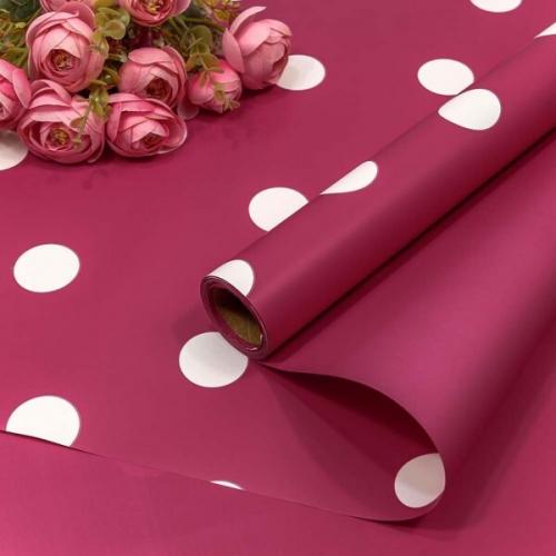 Пленка флористическая матовая в рулоне 58 см*10 м Горошек вишневый 44018в