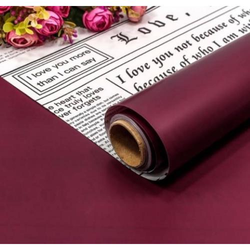 Пленка флористическая матовая в рулоне двухсторонняя 58 см*10 м Газета Белый/бордовый 50 мкм 1347/13