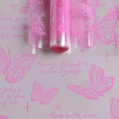 Пленка упаковочная прозрачная с рисунком для цветов и подарков в рулоне Бабочки 70 см Розовый 621931