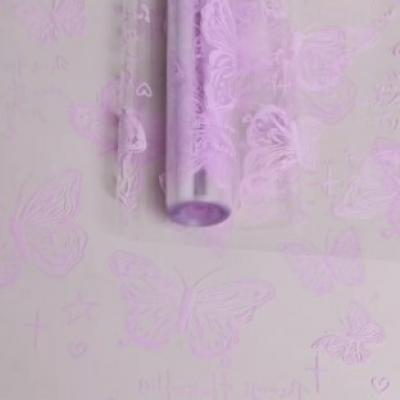 Пленка упаковочная прозрачная с рисунком для цветов и подарков в рулоне Бабочки 70 см Сиреневый 621932