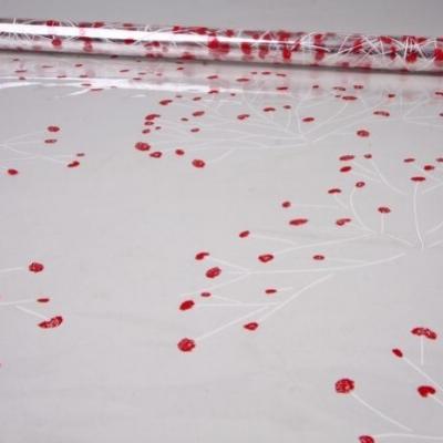 Пленка упаковочная прозрачная с рисунком для цветов и подарков в рулоне Гипсофила 70 см Бело-красный