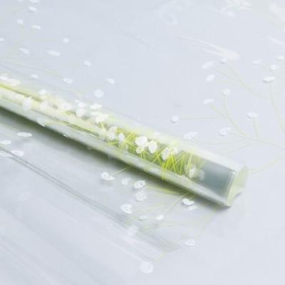 Пленка упаковочная прозрачная с рисунком для цветов и подарков в рулоне Гипсофила 70 см Салатово-белый