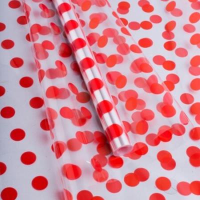 Пленка упаковочная прозрачная с рисунком для цветов и подарков в рулоне Горох18 70 см*8 м Красный