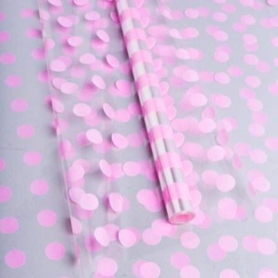 Пленка упаковочная прозрачная с рисунком для цветов и подарков в рулоне Горох18 70 см*8 м Розовый 621391