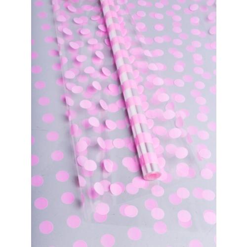 Пленка упаковочная прозрачная с рисунком для цветов и подарков в рулоне Горох18 70 см*8 м Розовый 621391