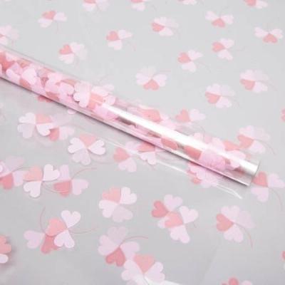 Пленка упаковочная прозрачная с рисунком для цветов и подарков в рулоне Клевер 70 см*8 м Розовый пыльный/розовый жемчуг 62420рр