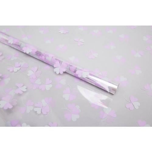 Пленка упаковочная прозрачная с рисунком для цветов и подарков в рулоне Клевер 70 см*8 м Серый жемчуг/сиреневый светлый 62420сс