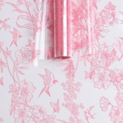 Пленка упаковочная прозрачная с рисунком для цветов и подарков в рулоне Ласточки 60 см Розовый туманный 621924