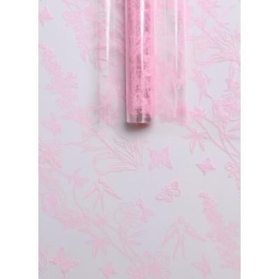 Пленка упаковочная прозрачная с рисунком для цветов и подарков в рулоне Ласточки 60 см Розовый жемчуг 621923