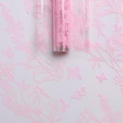 Пленка упаковочная прозрачная с рисунком для цветов и подарков в рулоне Ласточки 60 см Розовый жемчуг 621923