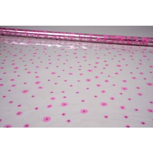 Пленка упаковочная прозрачная с рисунком для цветов и подарков в рулоне Маргаритки 70 см Розово-салатовый