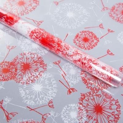 Пленка упаковочная прозрачная с рисунком для цветов и подарков в рулоне Одуванчики 70 см белый/красный
