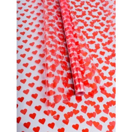 Пленка упаковочная прозрачная с рисунком для цветов и подарков в рулоне Сердца15 70 см Красный 62422