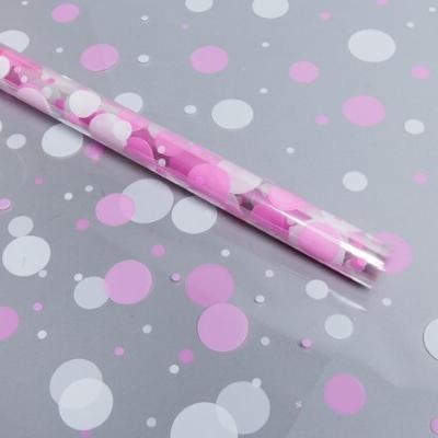 Пленка упаковочная прозрачная с рисунком для цветов и подарков в рулоне Серпантин 70 см Белый/розовый