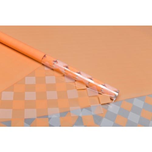Пленка упаковочная прозрачная с рисунком для цветов и подарков в рулоне Шахматка 70 см*10 м Оранжевый пастель