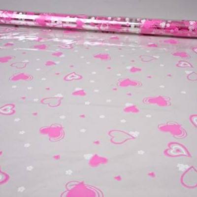 Пленка упаковочная прозрачная с рисунком для цветов и подарков в рулоне Валентин 70 см Розово-белый