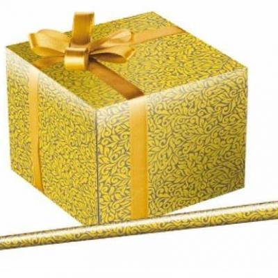 Пленка упаковочная прозрачная с рисунком для цветов и подарков в рулоне Золотые узоры 70 см*10 м 40 мкм
