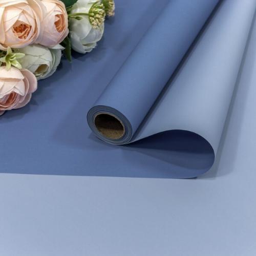 Плёнка флористическая матовая двухсторонняя в рулоне 58 см*10 м 60 мкм Синий/светло-синий 441528