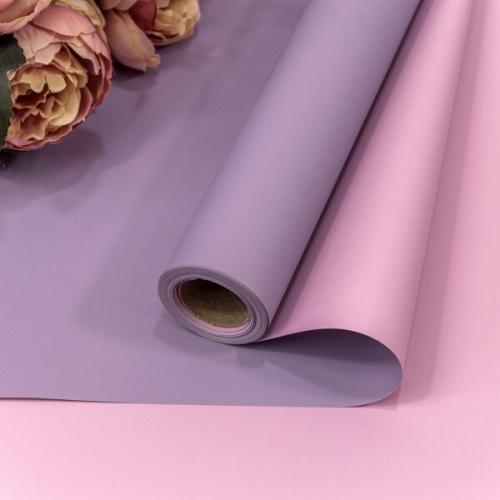 Плёнка флористическая матовая двухсторонняя в рулоне 58 см*10 м 60 мкм Сиреневый/желто-персиковый 441525