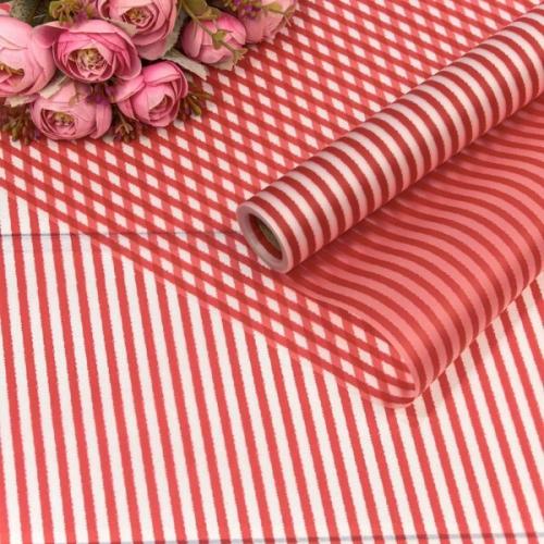 Плёнка флористическая матовая в рулоне 58 см*10 м Полоска красный 447494