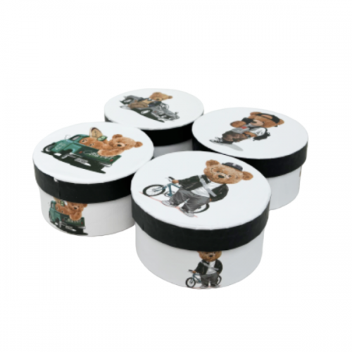 Подарочная коробка круглая 10.5*6 см Мишки 530699, цена за шт.