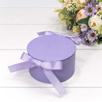 Подарочная коробка круглая 11*6 см Светлый пурпурно-синий с лентами 446965с