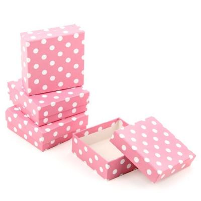 Подарочная коробка квадрат 8*8*3 см Белый горошек на розовом 55550