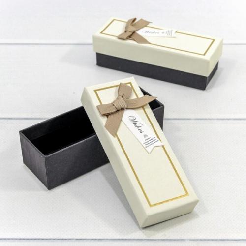 Подарочная коробка прямоугольник 12*4.5*3.5 см Бежевый/черный с бантом 441616, цена за шт