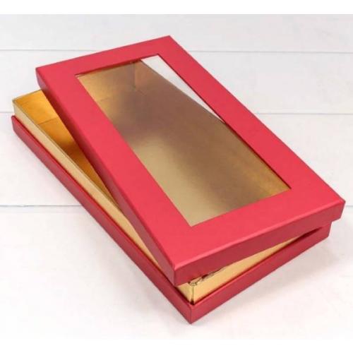 Подарочная коробка прямоугольник 30*15.5*4.5 см С окном красный с золотом 4464101