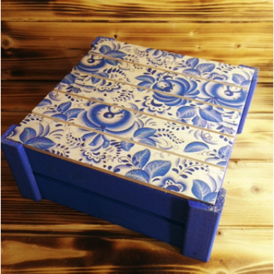 Подарочная коробка реечная 20*20*9 см Гжель 23064