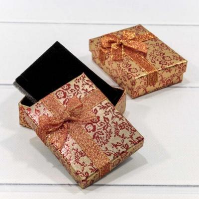 Подарочная коробка ювелирная С бантом 9*7*3 см Цветы блестящие красный 443284