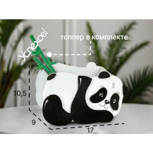 Подарочное кашпо деревянное 17*9.5*10.5 см Панда белый с топпером 15486