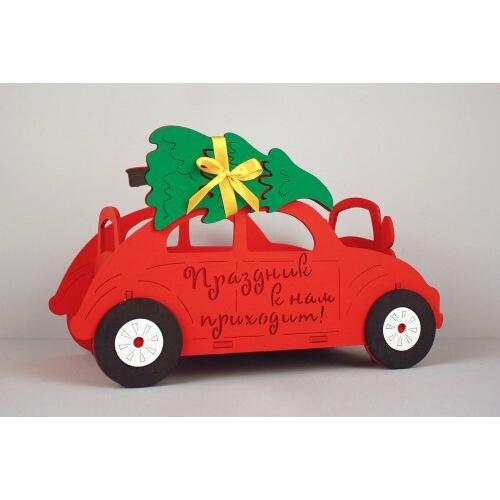 Подарочное кашпо деревянное 23*13*14.5 см Новогодний автомобиль 150585