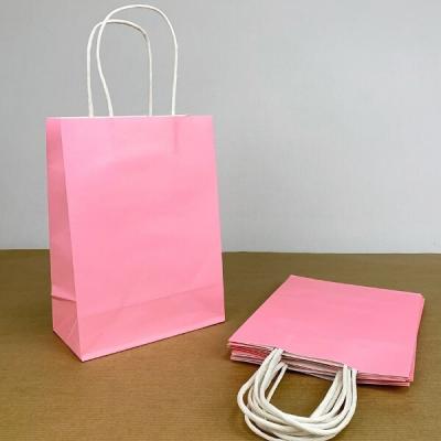 Подарочный крафт пакет с бумажной ручкой 12*17*7 см Розовый 12 шт/уп