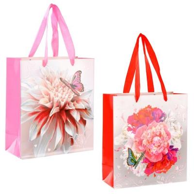 Подарочный пакет люкс бумажный 16*18*7 см 108030 Цветы и бабочка