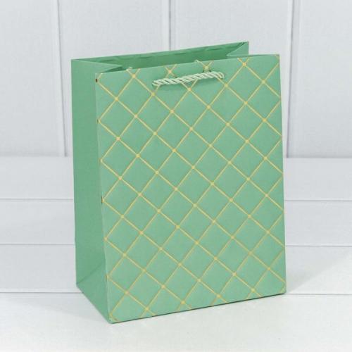 Подарочный пакет люкс бумажный 18х23х10 см Ромб зеленый 441345