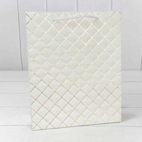 Подарочный пакет люкс бумажный 26х32х10 см Ромб белый 445134