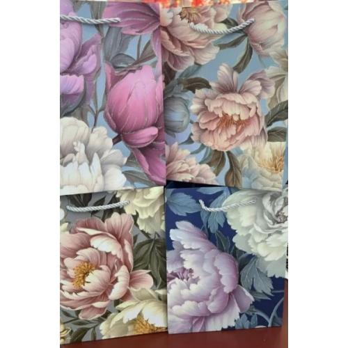 Подарочный пакет люкс бумажный с блестками 14х17х7 см Цветы 58653