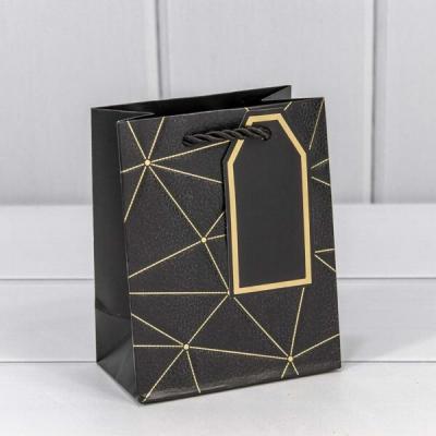 Подарочный пакет люкс бумажный с тиснением 12*15*7 см Треугольники черный 440968